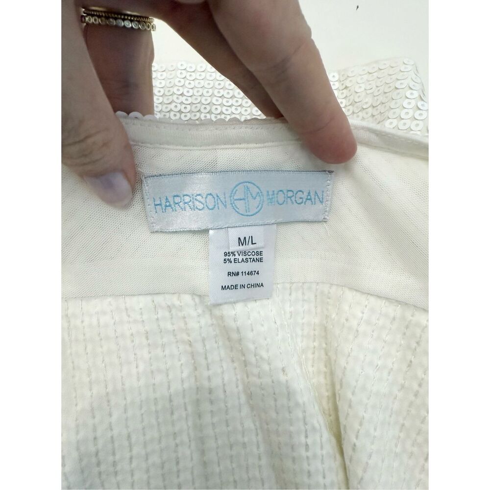 Harrison Morgan White Waterfall Open Front Cardigan Top M/L - Picture 5 of 5
